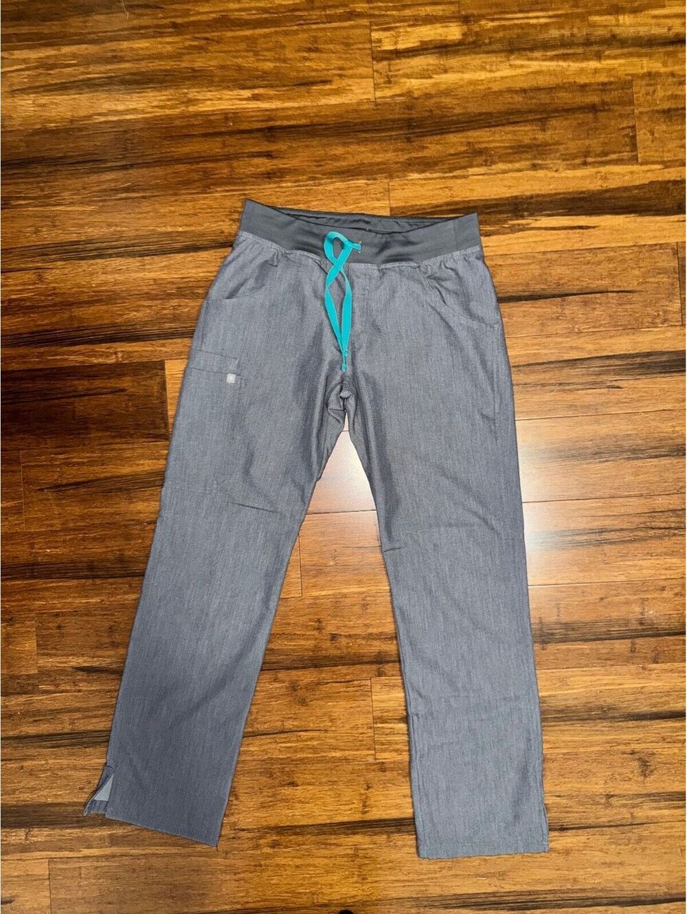 **FIGS SMALL Technical Collection Graphite Kade Scrub Pants – Teal Drawstring**